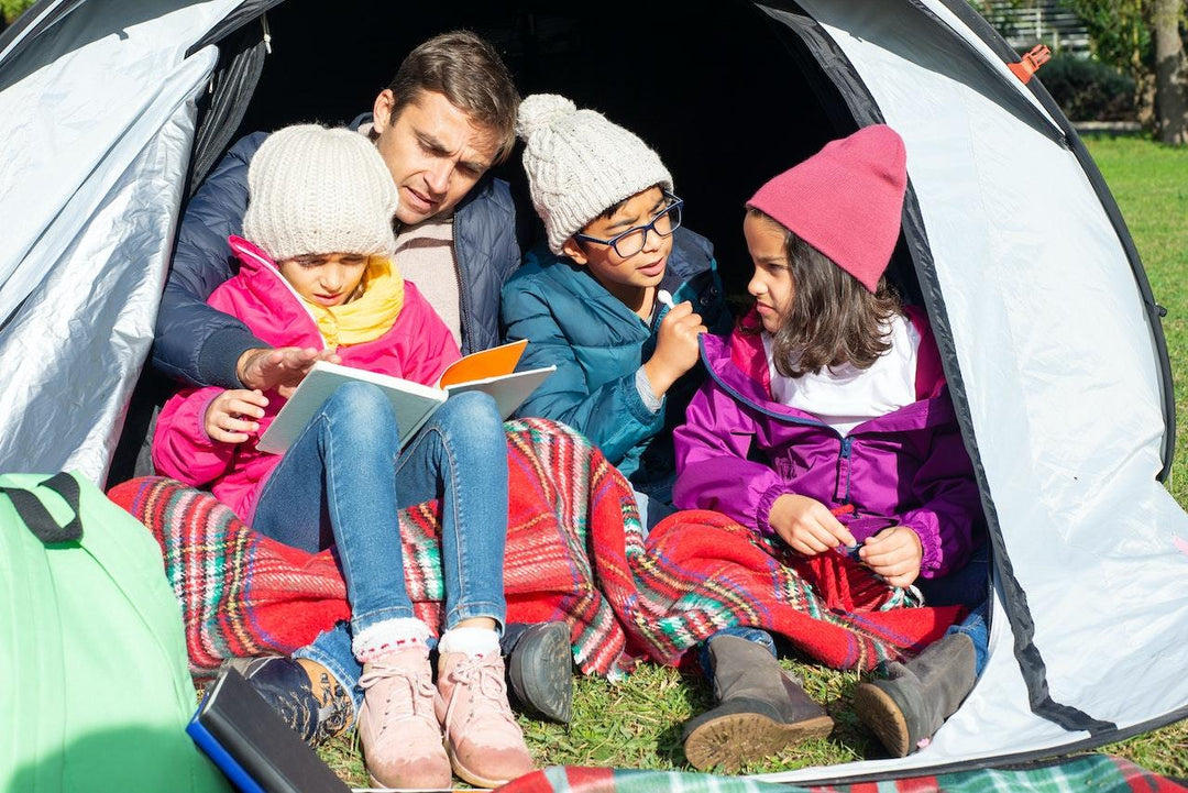 dad and kids camping