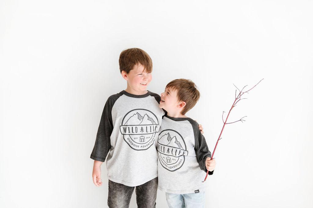Kids Wild | Life "Team Spirit" Tri-Blend Baseball Shirt Grey - Wild | Life Outdoor Adventures