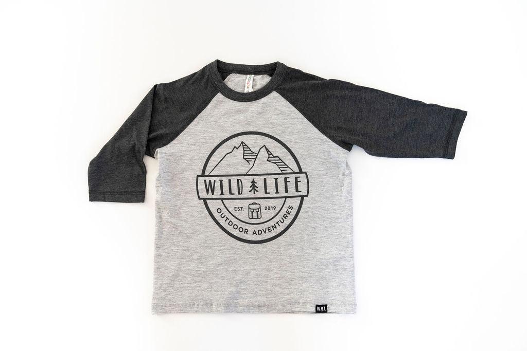 Kids Wild | Life &quot;Team Spirit&quot; Tri-Blend Baseball Shirt Grey - Wild | Life Outdoor Adventures